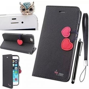 Vandot 3 in1 Accesorios Set Patrón Impreso linda muchacha de la cereza de la correa del caso Flip Estilo Libro Tapa Delantera con Abertura Tipo Libro de Interruptor corazón Magnético para iphone 5C funda premium piel protectora del bolso de la cubierta