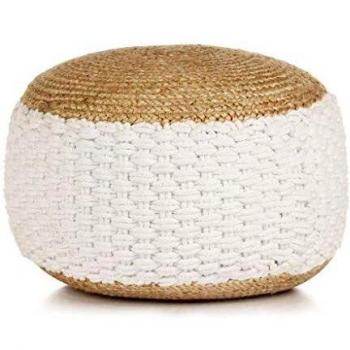 vidaXL Puf Tejido de Yute Algodón 50x30cm Blanco Otomana Decoración Casa Hogar