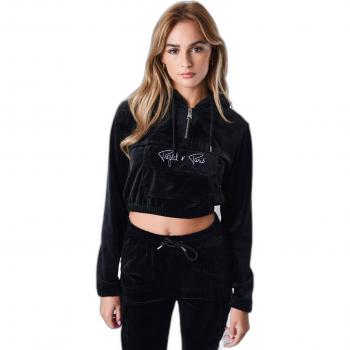 Project X Paris Women's Black Velvet Cropped Hoodie
