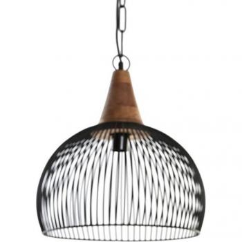 Lámpara de techo estilo industrial en metal y madera con acabado negro