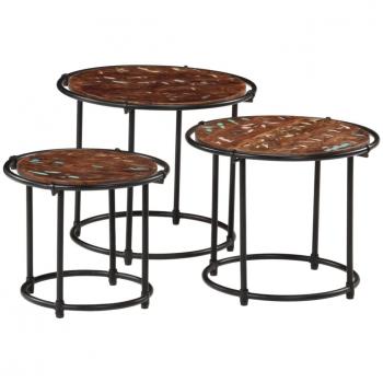 Mesas apilables 3 piezas de madera maciza reciclada vidaXL - Mesa de sofá, Mesa de Entrada para Salón, Consola de Entrada, Mueble Recibidor, Mesita, Mesa auxiliar para salón