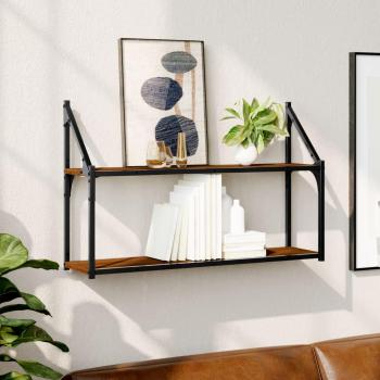 Estantería de pared de madera de ingeniería 80x21x51 cm en color negro, roble sonoma y roble ahumado, mueble de almacenaje para oficina, estudio y dormitorio