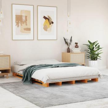Cama de palets de madera maciza de pino con acabado en cera marrón 140x200 cm