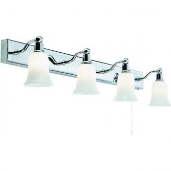 Espejo de baño Belvue Cromado con cristal opal y 4 bombillas de 13cm, tipo downlight LED, acabado en cromo, IP44
