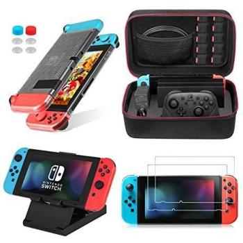 Keten Kit de Accesorios 13 en 1 para Nintendo Switch, Incluye una Funda de Transporte para Nintendo Switch / Funda Transparente / Soporte Regulable / Protector de Pantalla HD