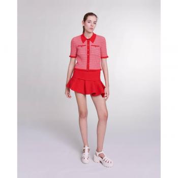 Maje Jibala Asymmetrical Mini Tweed Skirt - Red - Size: 8 US / 40 FR