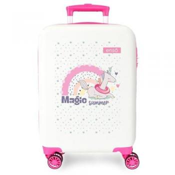 Maleta de Cabina Rígida Enso Magic Summer Blanca 50cm ABS 33L 2kg 4 Ruedas Dobles para Niña