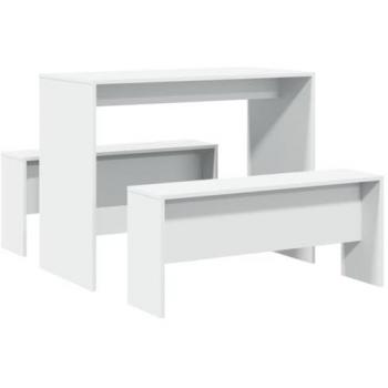 Set de mesa y banco de comedor 3 piezas madera de ingeniería blanco