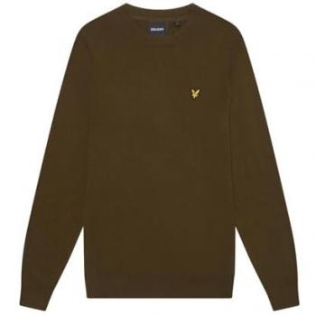 Lyle & Scott Men's Cotton Merino Medium Crew Neck Sweater in Green and Tan