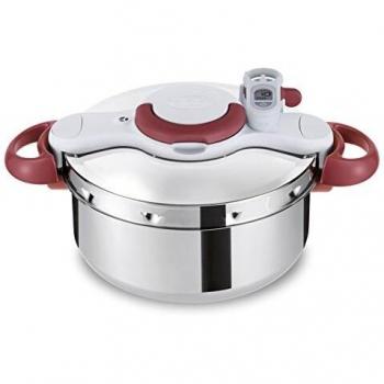 Tefal Clipso Minut Perfect P4620733 - Olla a Presión de 6L en Acero Inoxidable Rojo, con Cierre Fácil de Una Sola Mano y Cinco Sistemas de Seguridad, Incluye Cestillo Vapor Integrado, Diámetro 22 cm