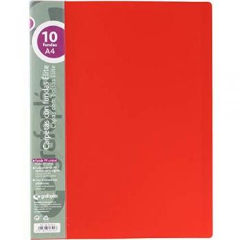 Carpeta Élite A4 Opaco Rojo con 10 Fundas de Polipropileno Cristal