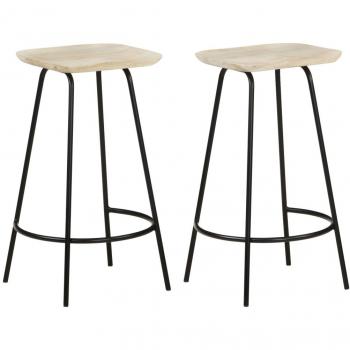 Taburetes de Bar de Madera Maciza de Mango - Set de 2 Piezas