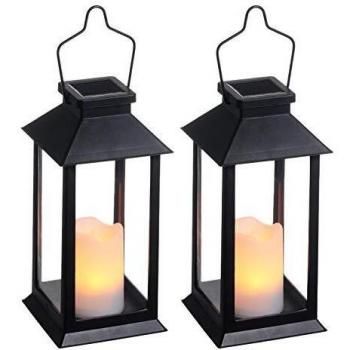 Farol Solar Exterior Jardin,LED Lámpara Solar Jardín 2 pcs con Vela Efecto de decoracion jardin para colgar, mesas, terraza o piso[Clase de eficiencia energética A+]