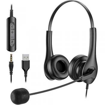 YUWAKAYI Auriculares con Micrófono , USB / 3.5 mm Auriculares para Computadora con Control de Llamadas en Línea para PC, Computadora Portátil, Centro de Llamadas, Cursos en Línea, Skype