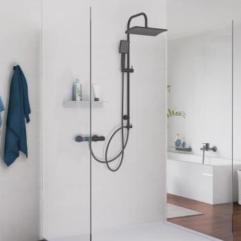 Conjunto de ducha Mallorca negro mate Schütte - Columna de ducha con gran ducha de lluvia, alcachofa de mano con 3 tipos de chorro, sistema de ducha con barra regulable en altura