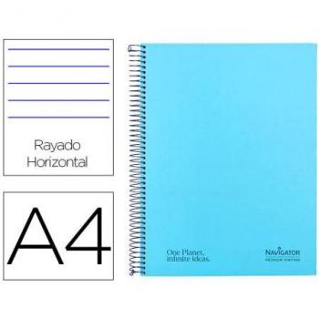Cuaderno espiral Navigator A4 Micro tapa forrada 80h 80gr horizontal 1 banda celeste
