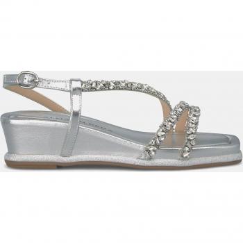 ALMA EN PENA V240741 Sandalias Abiertas Mujer Plata - Sandalias de cuña de mujer con puntera cuadrada y tiras de pedrería