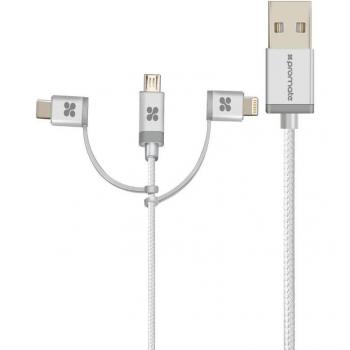 Promate Unlink-trio Cable 3-en-1 Micro-USB/USB-C/Lightning Plata