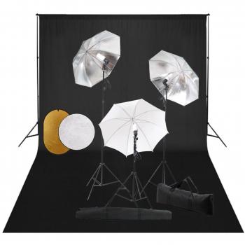 Kit Estudio Fotográfico Día y Noche con Lámparas, Sombrillas, Fondo y Reflector en Color Blanco, Verde, Negro y más