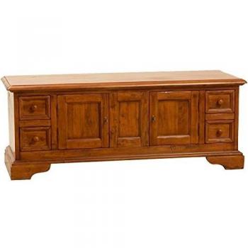 Mueble TV Rústico de Madera Maciza de Tilo con Acabado Nogal 150x51x56 cm - Estilo Country, Hecho en Italia