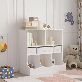 Estantería Infantil Vastesa con 5 Compartimentos y 3 Cajas Plegables - Blanco 75x80x40cm