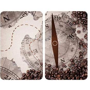 WENKO Placas cobertoras de vidrio universales Brújula 2 unidades - Cubierta de cocina, juego de 2 unidades, para todos los tipos de cocinas, Vidrio endurecido, 30 x 1.8-5.5 x 52 cm, Multicolor