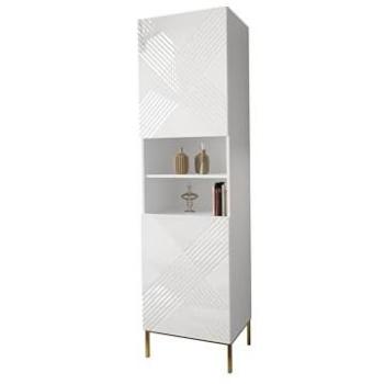 Estantería Merced A105, Blanco Brillante, Con Puertas Cerrables, MDF y Aglomerado Laminado, 200x55x42cm