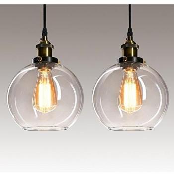 Frideko 2 Pack Pendant Lighting Ceiling - Glass Pendant Light Fitting Fixture Industrial Vintage Light Pendant for Kitchen Island Home Bedroom Hallway Entryway Decor