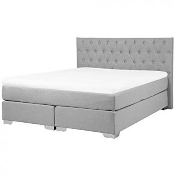 Cama Continental Tapizada Gris Claro 160 x 200 cm con Colchón y Cabecero Acolchado Duchessa