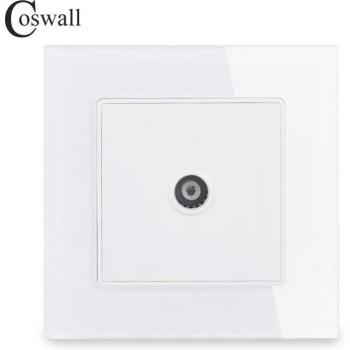 Enchufe de Pared de Cristal Templado COSWALL para TV, Conector Hembra 1 Banda, Serie C1, Blanco, Negro y Dorado