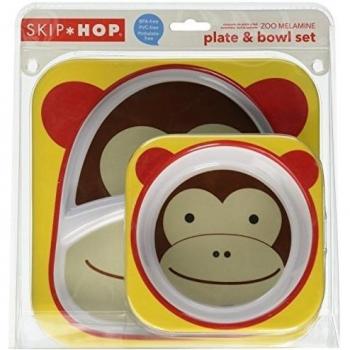 Skip Hop - Juego de cuenco y plato con compartimentos de melamina con diseño de mono