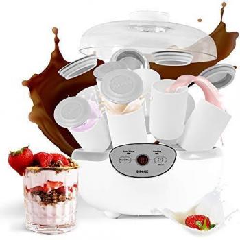 Duronic YM2 Yogurtera de 20W Capacidad para 8 Tarros de Cerámica 125ml y Tapa Transparente Antiderrame | Partes aptas para lavavajillas | Temporizador y Autoapagado | Máquina de Yogures Caseros Postre