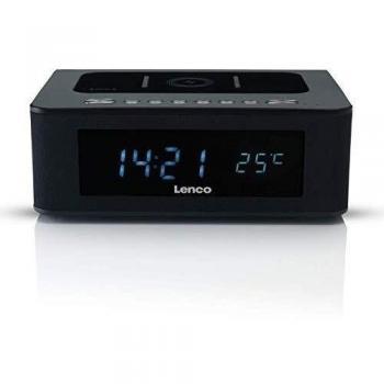Lenco CR-580 - Radiodespertador con Bluetooth, QI Base de Carga inalámbrica, NFC, USB e indicador de Temperatura en Negro