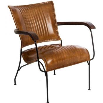 Sillón de Cuero Marrón 'Hoper' de Atmosphera con estructura de Hierro, Mango y relleno de Espuma PU