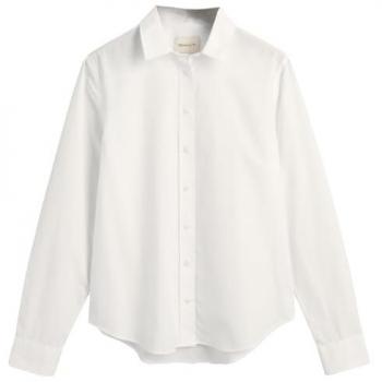 Camisa de mujer Gant Regular Fit de popelina blanca, manga larga, algodón - Outlet 2024