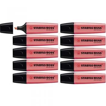 Stabilo Boss - Lote de 10 subrayadores de punta biselada, color rojo