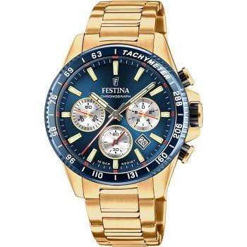 Festina Timeless Chronograph F20634/2 Men's Stainless Steel Gold-Tone Blue Dial Watch