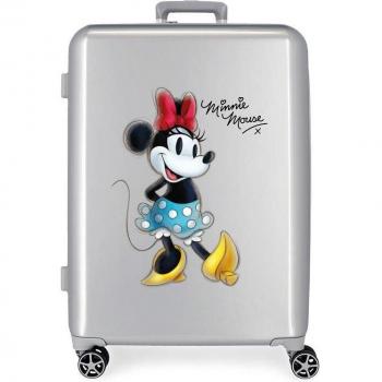 Disney 100 Joyful Minnie Maleta Mediana 70cm Gris Rígida ABS Cierre TSA 81L 4 Ruedas Dobles