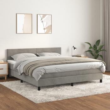 Cama box spring de muelles con colchón terciopelo gris claro 180x200 cm