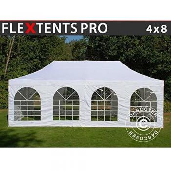 Carpa Plegable Rápida FleXtents Pro Estilo Vintage 4x8m Impermeable con 6 Laterales