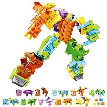 Dinosaurios Transformación Juguetes, TUNJILOOL Numeros Robots Transformable 20Pcs Números y Símbolos Aritméticos, Juguetes de Educativos para Niños 6+Años