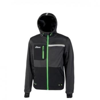 Chaqueta de Trabajo U-Power Galaxy con Capucha y Cremallera Completa, Talla M, Color Gris con Detalles Verdes