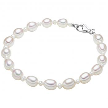 Pulsera de Perlas de Agua Dulce en Plata Esterlina - Pulsera para Dama con Perlas Ovaladas Blancas de 4-6 mm