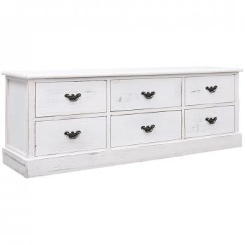 Mueble para TV de madera paulownia blanco envejecido 108x30x40 cm