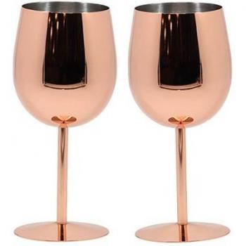 Juego de 2 copas de vino tinto de acero inoxidable de 350ml en plata y oro rosa para champán y zumo, ideal para fiestas