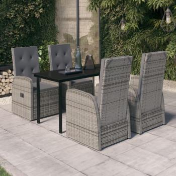 5 Piece Grey Garden Dining Set with Cushions