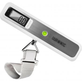 Duronic LS1019 Báscula para Equipaje Digital Balanza Ergonómica LCD Hasta 50 kg para Maletas | Correa de nailon Pesaje Instantaneo Mochila de Viaje Pesca Color Plateado