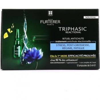 René Furterer Triphasic Reactional Tratamiento Anticaída Reaccional 12x5ml - Ampollas anticaída, formulación triphasic, tratamiento reaccional para cabellos debilitados y en caída,