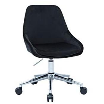 Silla de escritorio de diseño ajustable 360º de terciopelo negro y acero cromado Holo