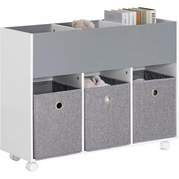 Librería Infantil Multifuncional SoBuy KMB61-HG con 3 Compartimientos Abiertos y 3 Cestas, Dimensiones: 80 x 30 x 63 cm, Color Gris